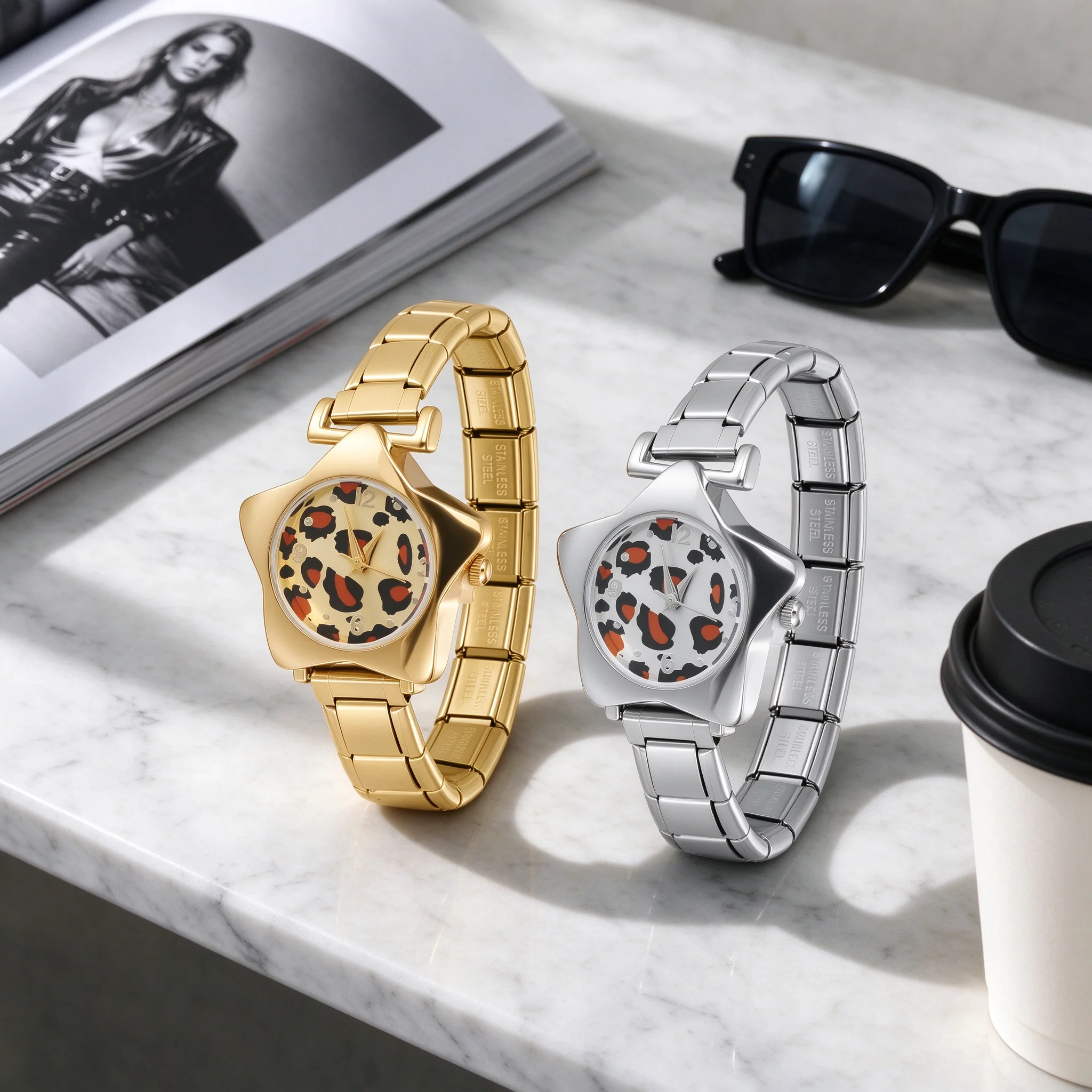 Fashion Heart Star Leopard Watch Dial DIY 9mm Width Italian Charm Stainless High Quality Square Oval Watch Bracelets Wholesale
