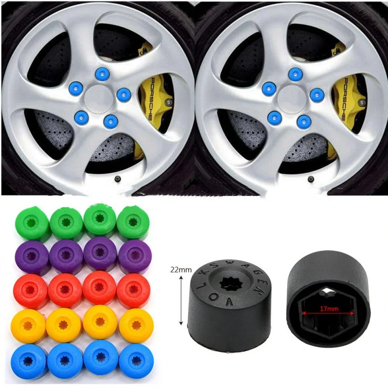 20pcs Car Wheel Lug Nuts Covers Caps Removal Replacement Tool for Volkswagen Series VW Jetta Beetle Passat GTI CC Wheel Bolts