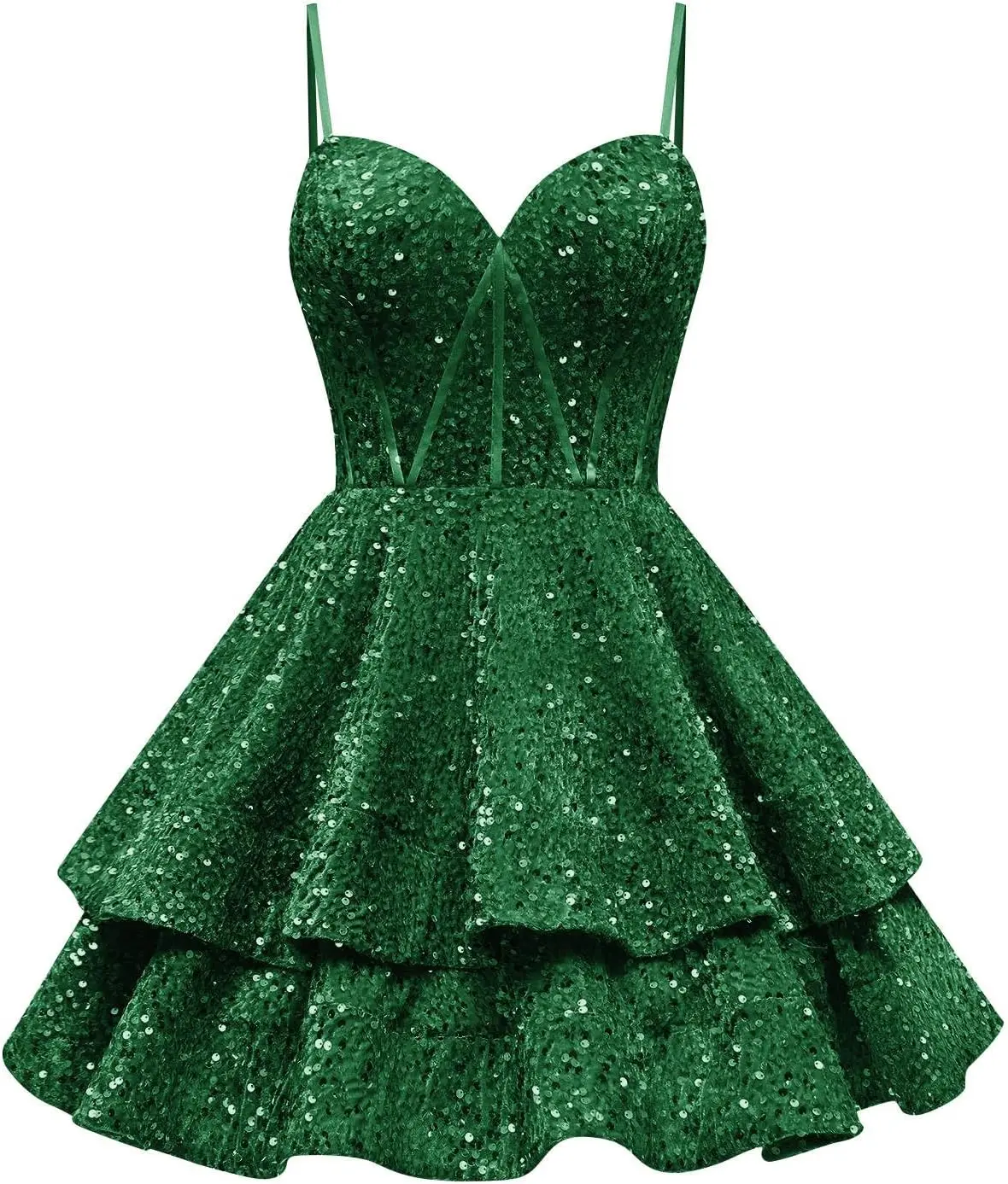 

Short Sparkly Homecoming Dresses for Teens Spaghetti Straps Tiered Corset Mini Prom Dress