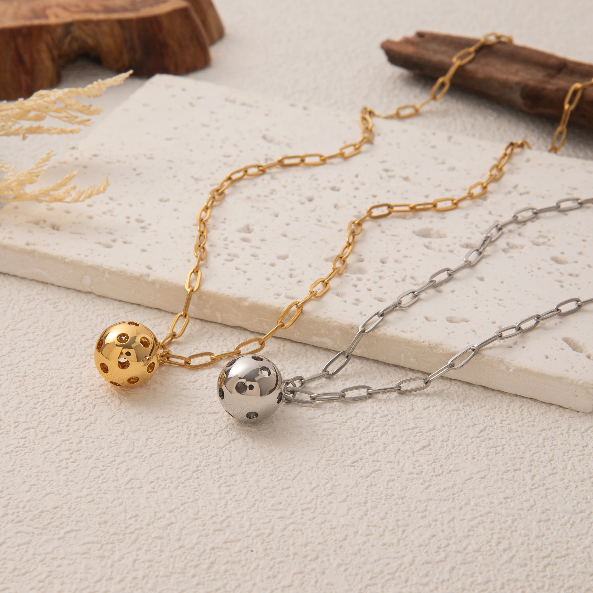 

Gold and Silver Sports Ball Necklace, Stainless Steel Pendant, Trendy Sweet Jewelry for Women