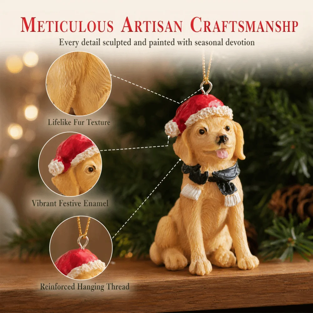 Creative Christmas Hat Dog Sculpture Sitting/Standing Position Modern Christmas Ornament Cute Exquisite Dog Figurine Home Decor