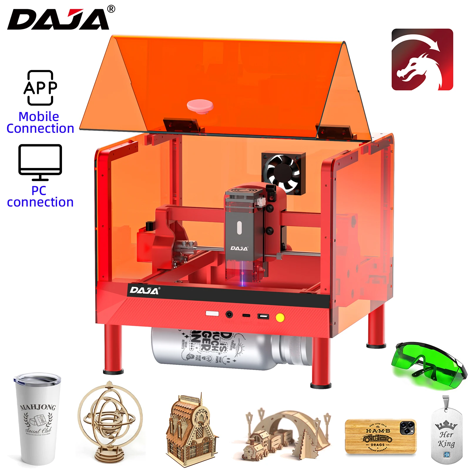 DAJA A7 Mini Pro Laser Engraver Safe Simple with Protective Cover High Power for Stainless Steel Wood Glass Paper Metal Acrylic