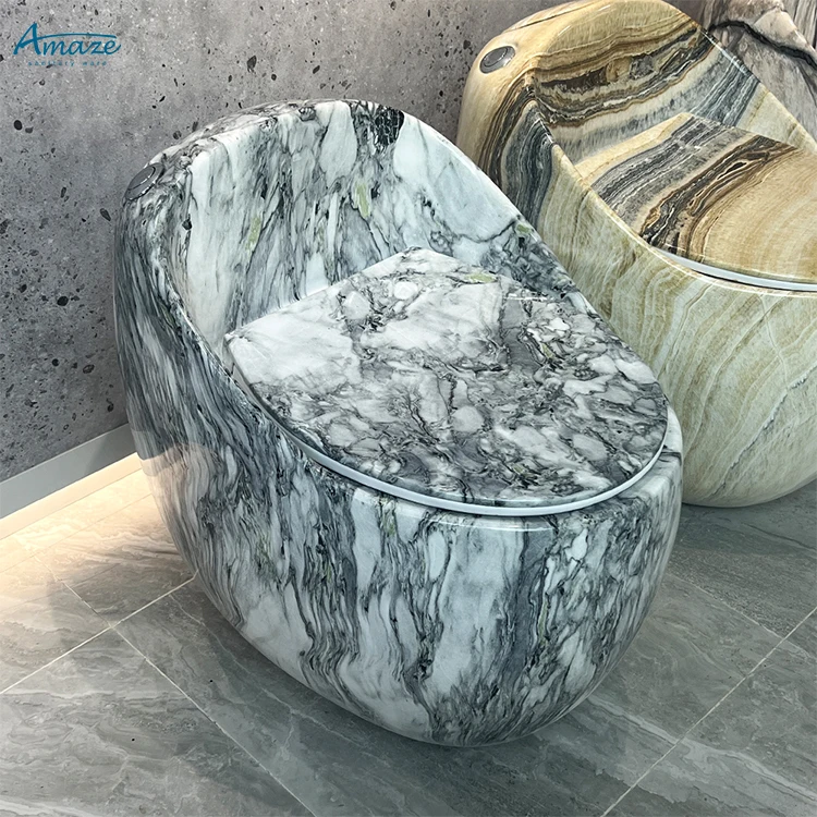 Toilet,Modern Marble Color One Piece Toilet Bowl Floor Mounted Ceramic Inodoros Egg Round Shape WC For Bathroom