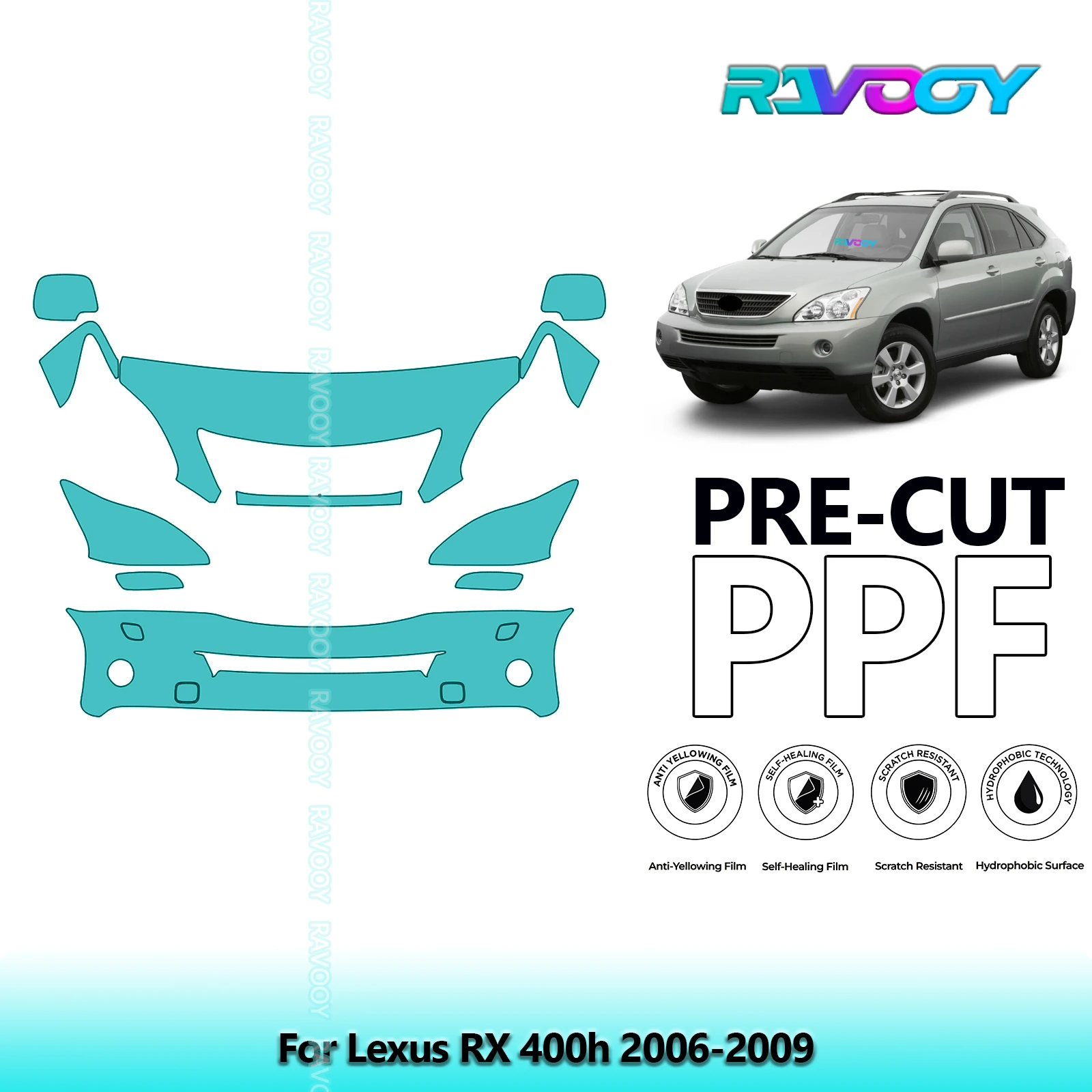 

8.5Mil Precut Paint Protection Film PPF Clear Bra Front Kit For Lexus RX 400h 2006-2009