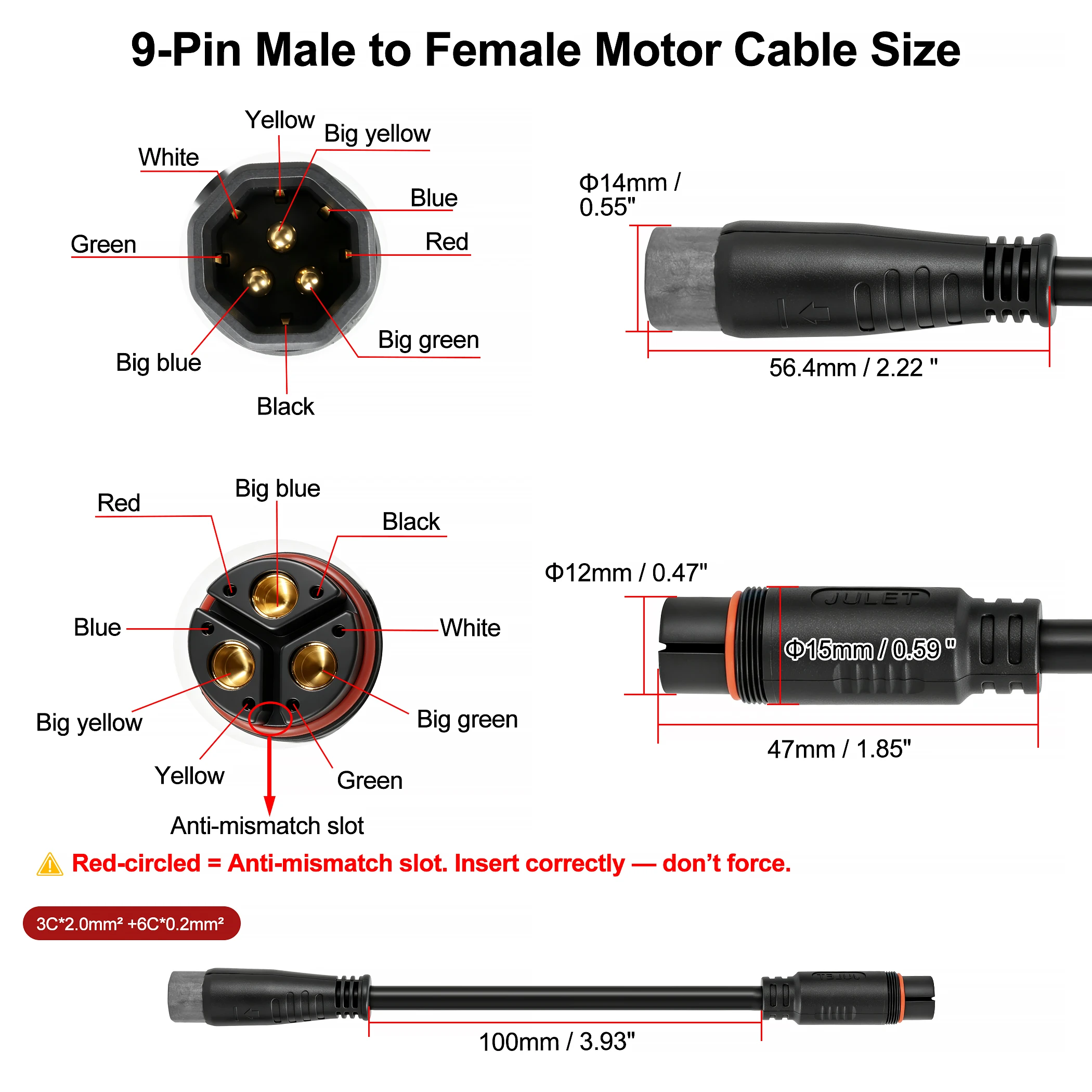 Hub Motor Adapter Cable, Model 916, Suitable for the Wiring Sequence of BAFANG Motor