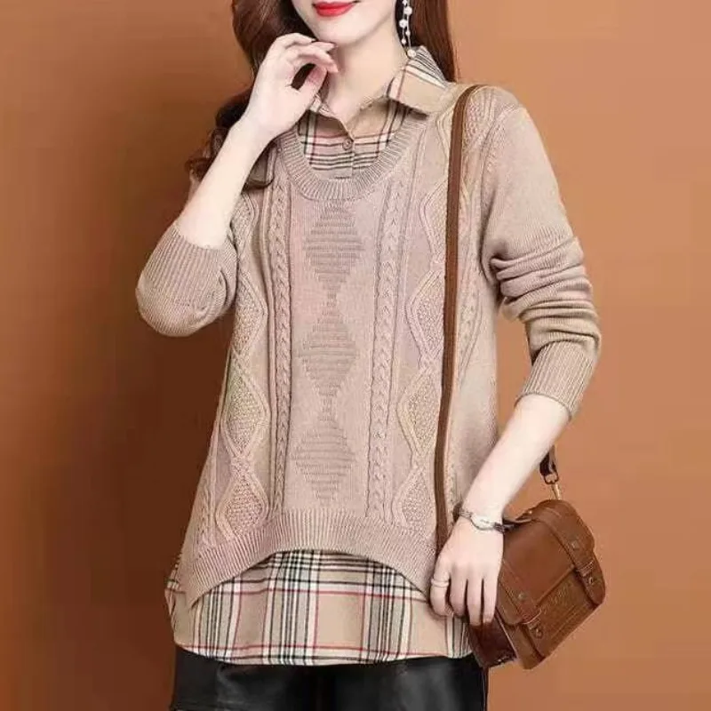 Spring and Autumn Women The Hood Polo Captain Long Sleeves Striped Button Asymmetrical Office Lady Fashion Casual Sweaters Tops