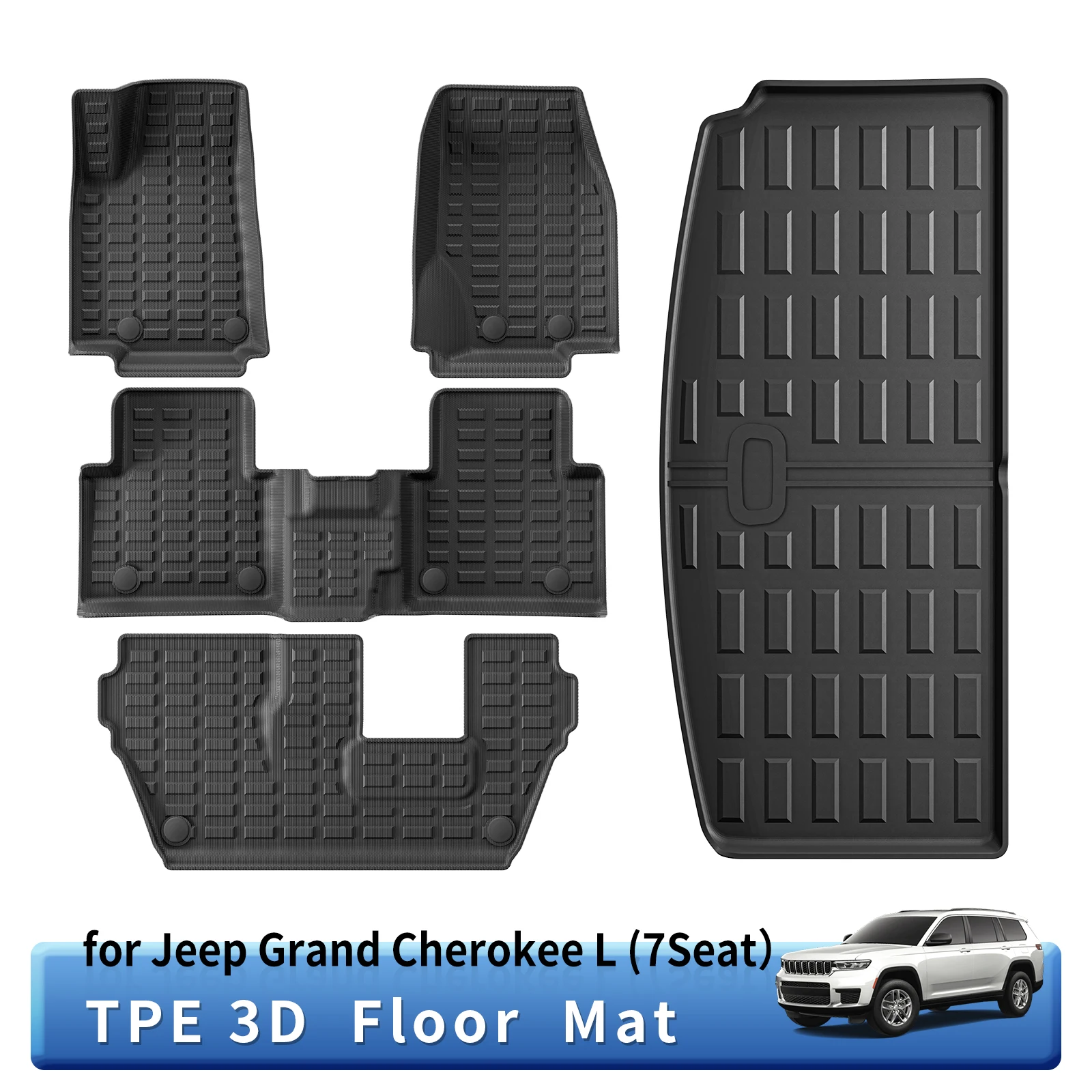 

for Jeep Grand Cherokee L 7Seat 2021 2022 2023 2024 TPE 3D Car Floor Mats Cargo Liner Trunk Backrest Pad Left Hand Drive