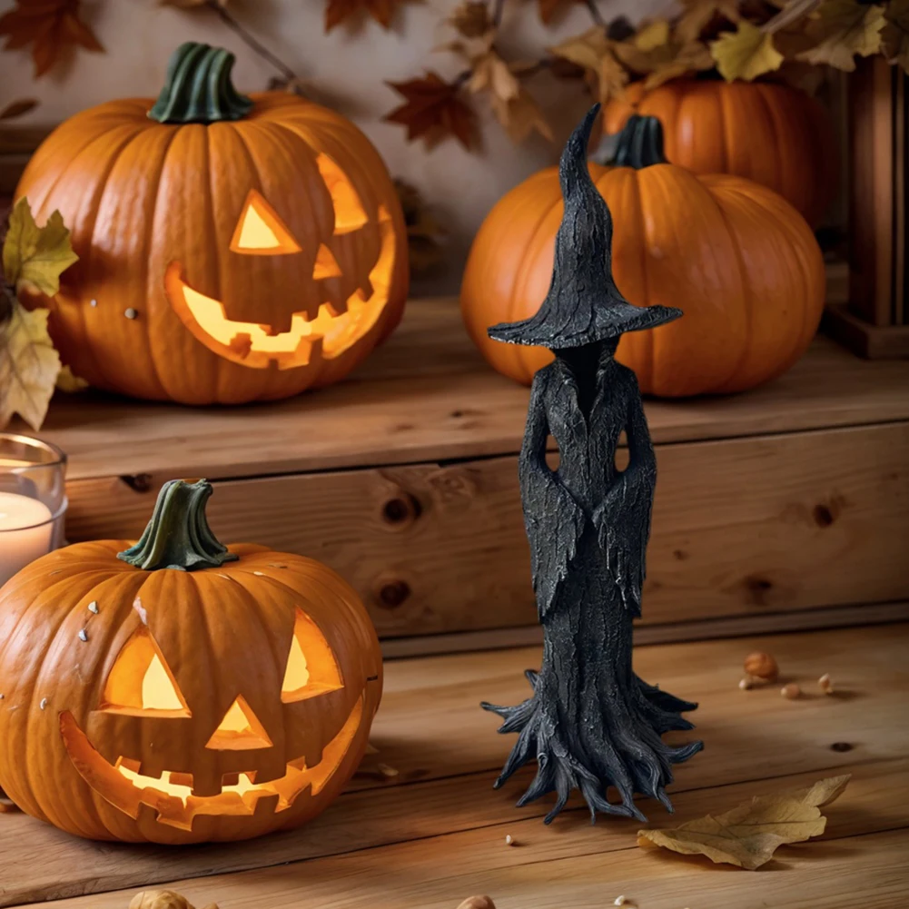 

Cracker Barrel Witch Statue Wear Resist Gothic Witch Sculpture Multi-Purpose Halloween Resin Figurine for Desktop Decor Craft