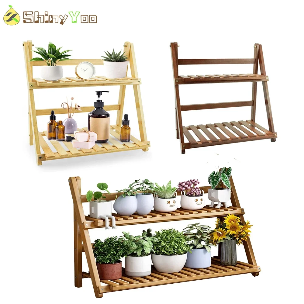 

2 Tier Disply Risers, Plant Stand Bamboo Flowerpot Shelf Outdoor Multi-Functional Display Shelf Storage Rack Perfume Organizer