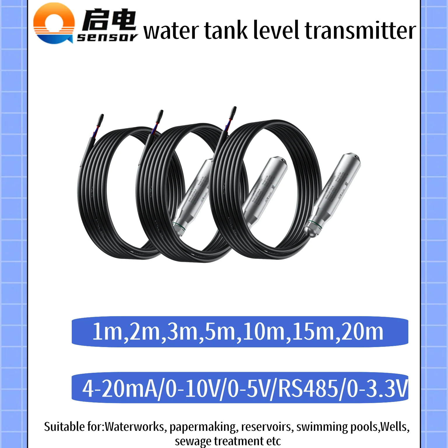 4-20mA 0-500m Hydrostatic Liquid Level Sensor 0-10V 5m 10m oil fuel water Transmitter RS485 tank well  Detect Level Controlle
