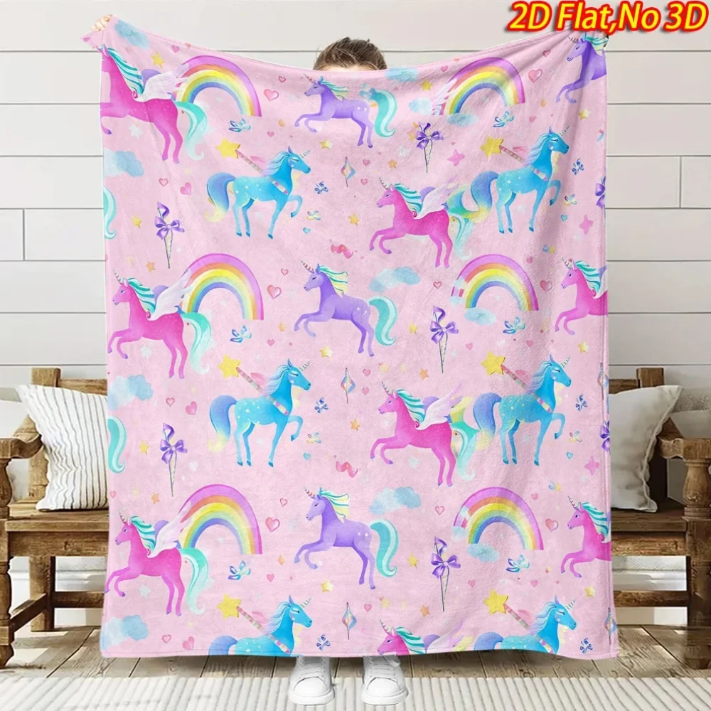 A 2D Flat Printed Spring And Summer New Arrival Fleece Blanket Featuring a Dreamy Unicorn Theme, Made of 100% Polyester with Hig
