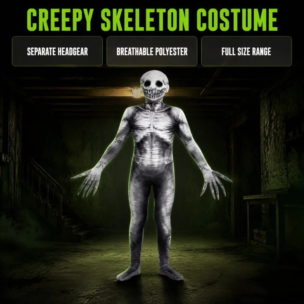 Zombie Halloween Cosplay Costume Polyester Separate Headgear Skeleton Costume Elastic Decoration Cosplay Clothing Props 2