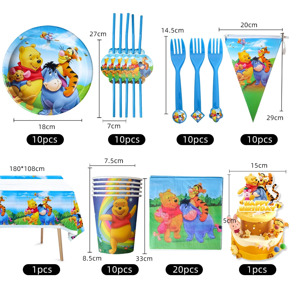 Disney Winnie The Pooh Theme Ballon Gifts Bag Plates Cupcake Topper Events Party Napkins Decoration Swirls Happy Birthday Banner