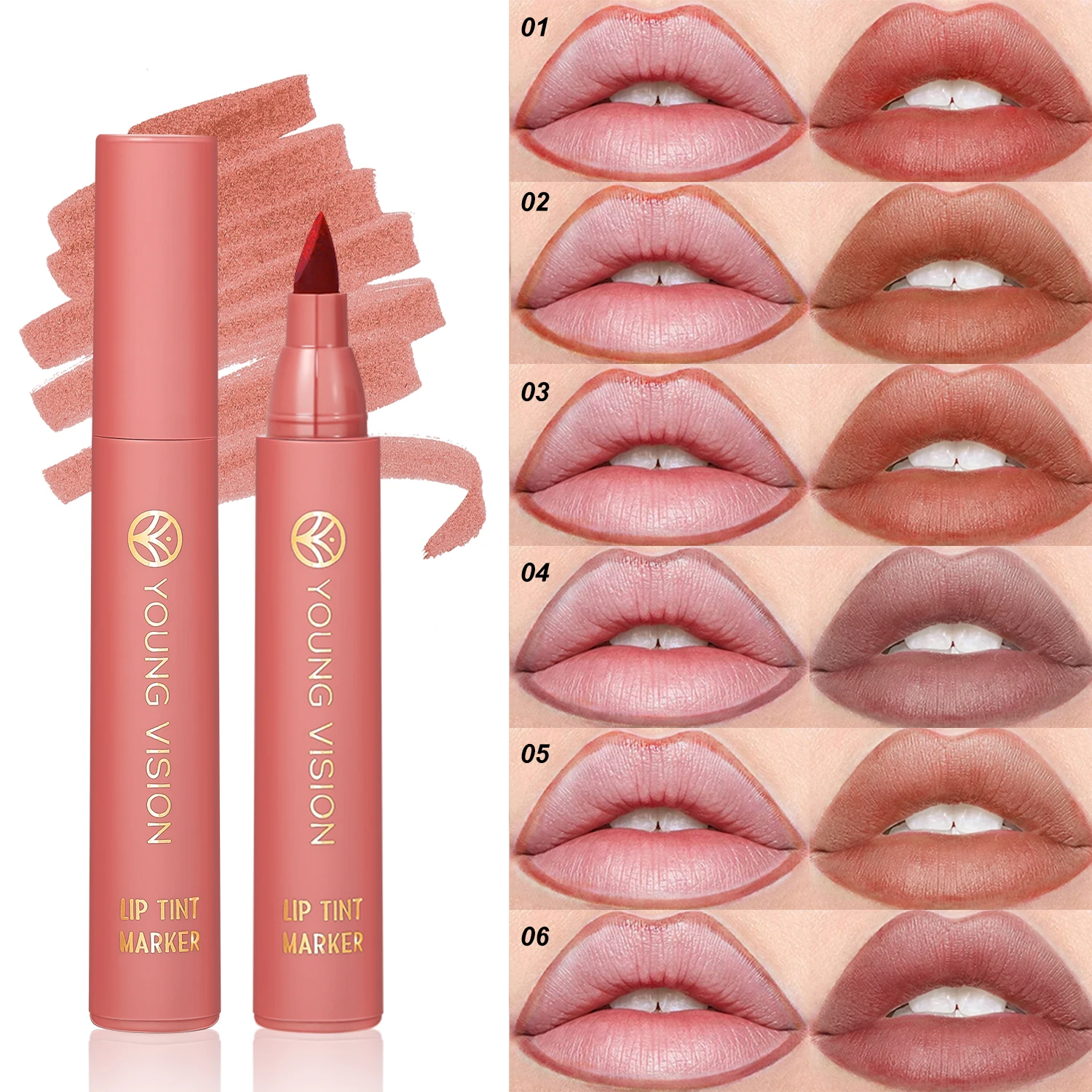 Jonge Visie Lip Tint Marker Vloeibare Lippenstift Met Nude Matte Tinten, Lipliner En Stok 2-In-1, Lang Dragen En Waterdicht