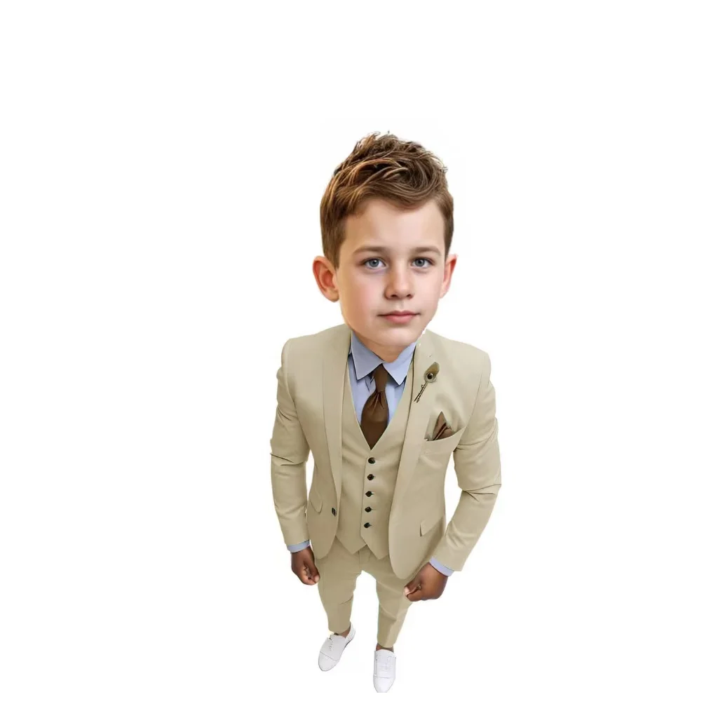 Slim Fit Boy's Suit Set Tuxedo  3 Pieces Blazer Vest And Pants Single buckle Notched collar Elegant Kids Clothes Boy Wedding