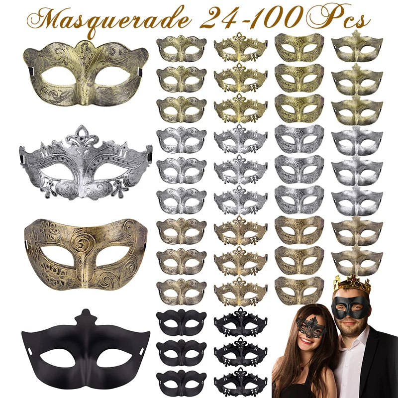 24–100 Stück Paar-Maskerade-Masken, venezianische Karnevalsmaske, Karneval, antike Vintage-Maske für Damen und Herren, Abschlussball, Party, Kostüm