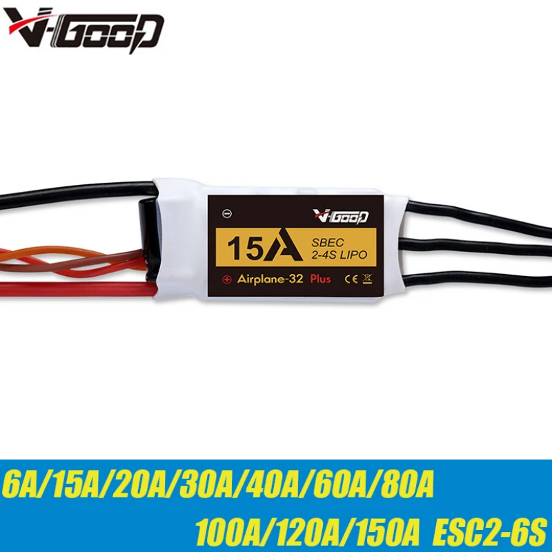 

VGOOD бесщеточный ESC 6A / 15A / 20A / 30A / 40A / 60A / 80A / 100A / 120A 2-6S 32-бит W/1.5A SBEC для радиоуправляемых вертолетов, самолетов, АКС.