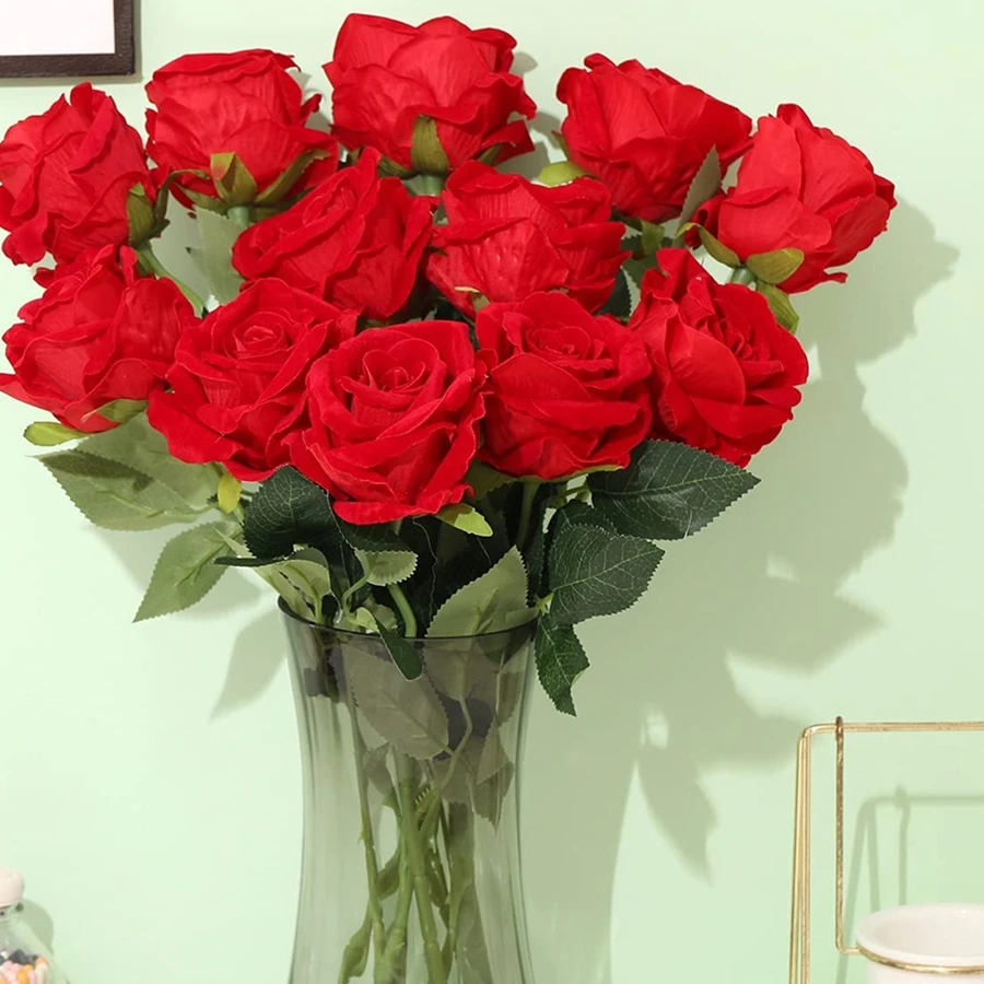 

Silk Artificial Flowers Rose Bouquet Vase Home Room Decoration Wedding Bridal Accessories Clearance Household Product Needlework