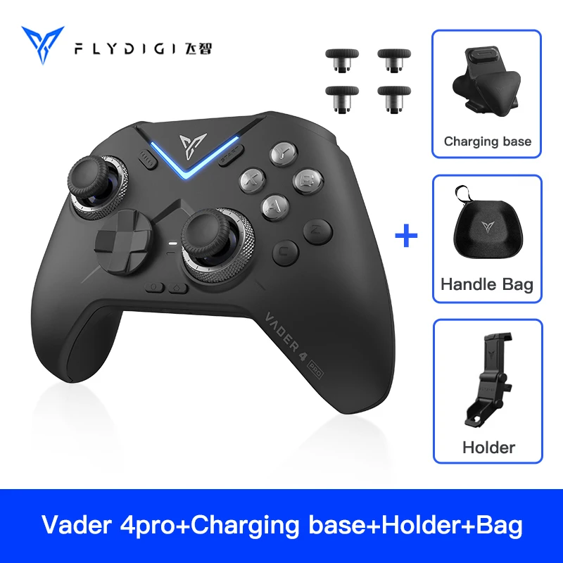 Controlador de juegos Flydigi Vader 4 Pro, joystick de fuerza ajustable, resistencia ajustada por perilla, disparadores de vibración, multiconexión