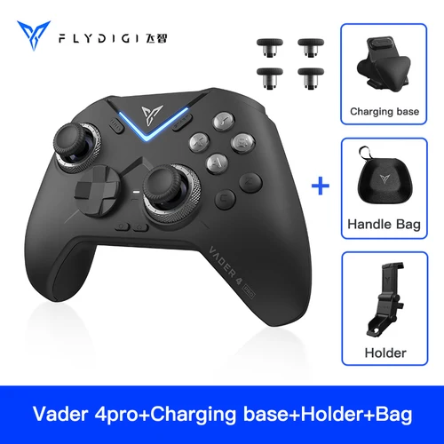 Controlador de juegos Flydigi Vader 4 Pro, joystick de fuerza ajustable, resistencia ajustada por perilla, disparadores de vibración, multiconexión