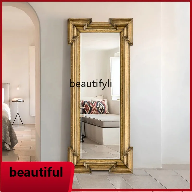 

f185 European Retro Dressing Mirror Living Room Cloakroom Large Floor Mirror Home Antique Square Full-Length Mirror
