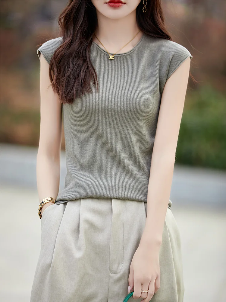 

Slimming Knitted ort Sve round Ne Base irt Casual Summer Top Korean Sle Wool Blend Women's T-irt YSY8584