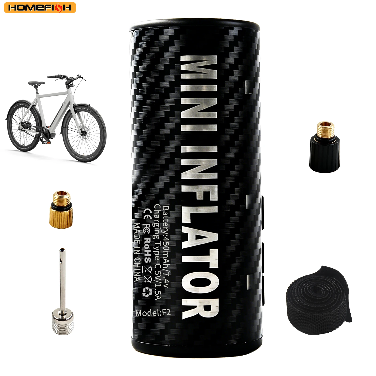 

HOMEFISH Tire Inflator Mini Air Compressor 12V 120PSI Portable Electric Air Pump for Ball, Bicycle Tire Air Filling Pump