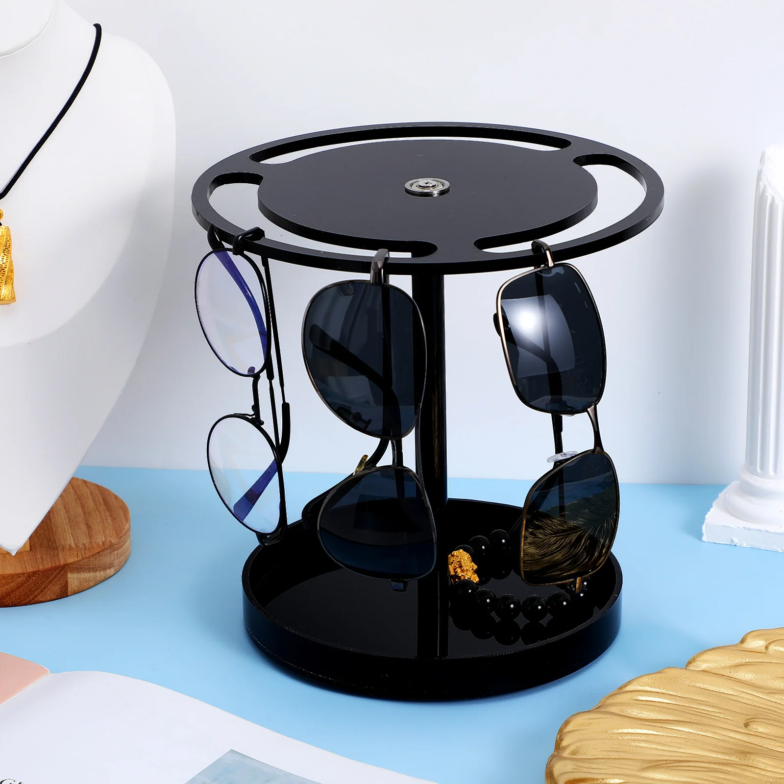 

Sunglasses Organizer Stand Tabletop Eyeglass Holder with Tray Multi-Functional Stylish Design for Desk Dresser Room Retail Store