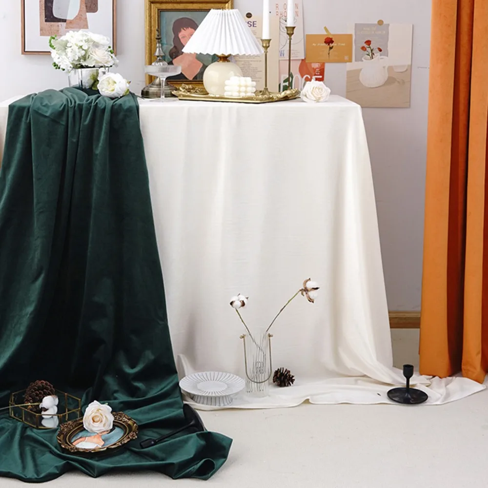 Green Velvet Table Runner 70x300cm Stitched Edge Table Linen Overlay Soft Texture Rectangular Shape Soft Velvet Fabric Runner