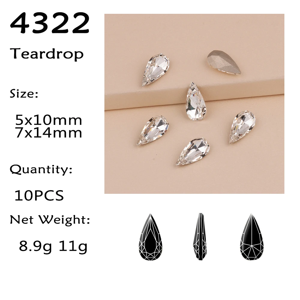 Different Shapes Super Clear 10PCS Rhinestones Glass DIY Accessories Crafts Crystal Jewels Beads For Nail Art Garment Decoration