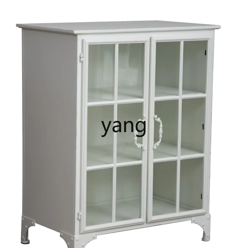 Yjq White Iron Sheet Glass Storage Display Cabinet Living Room Sofa Storage Corner