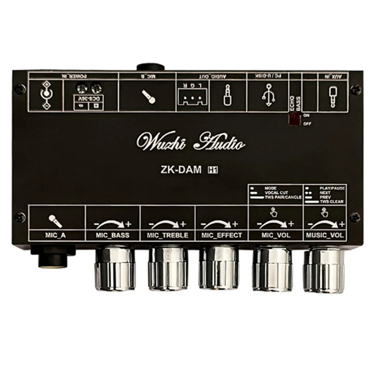 AT42 DAM H1 Microphone Preamplifier Board Digital Karaoke Reverberation Board with Bluetooth Decoding Amplifier DC 8-36V