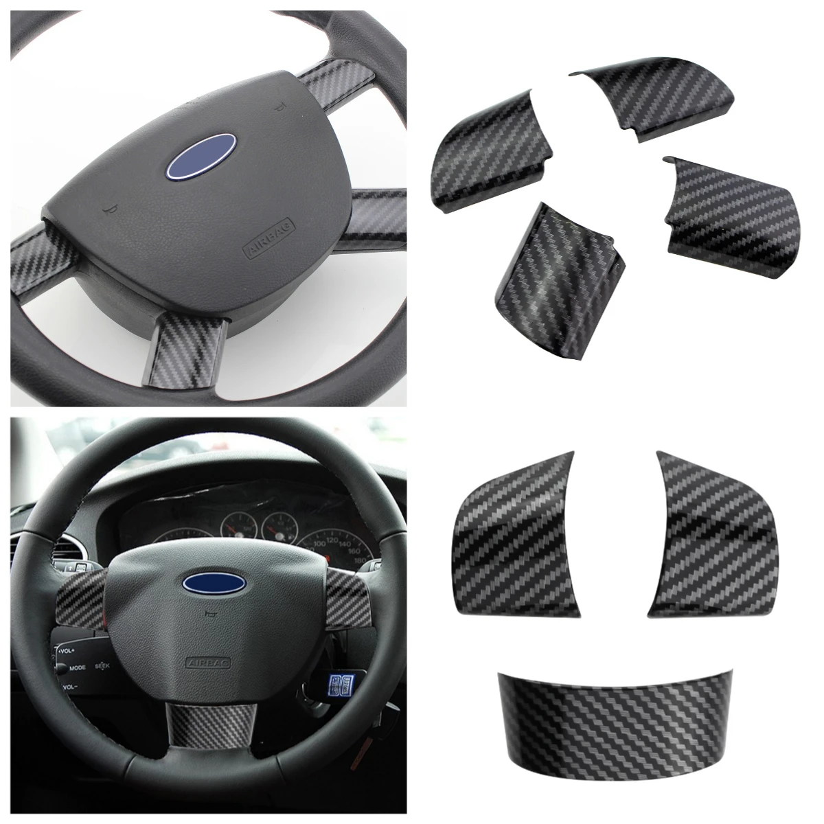ABS Lenkrad Panel Abdeckung Trim Aufkleber für Ford Focus 2 MK2 2005-2011 Auto-Styling Innenleisten Auto Aufkleber