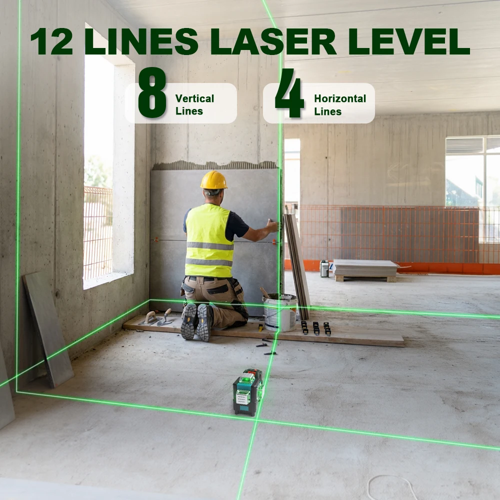 RDDSPON Laser Level 12 Lines 3D Self Leveling 360 Horizontal And Vertical Cross Powerful Green Laser Beam For Makita 18V Battery