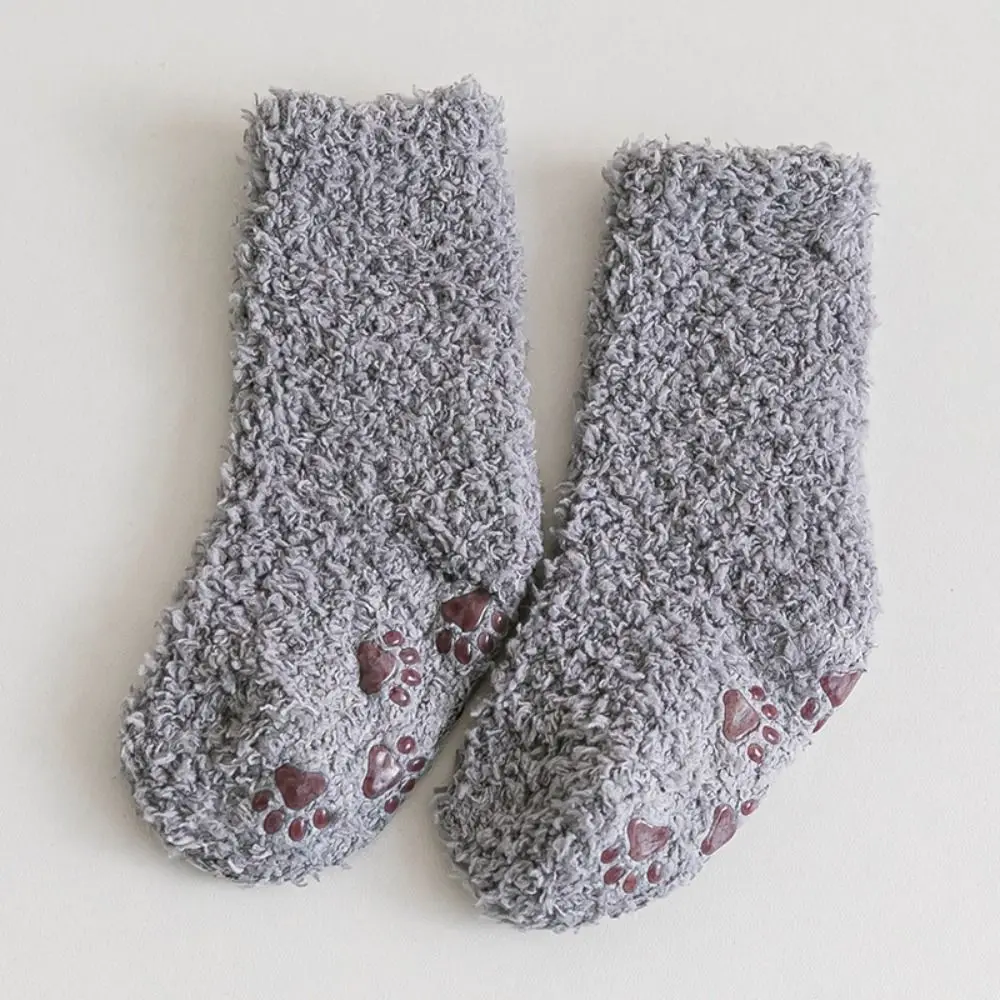 

Solid Color Coral Fleece Baby Socks Thickening Korean Style Infant Learning Walk Socks Non-Slip Sole Baby Hosiery