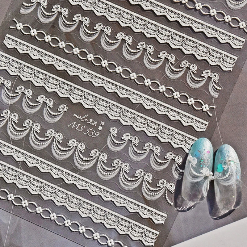 

Charm White Lace Ribbon Retro Court Style Sexy Soft Embossed Reliefs Self Adhesive Nail Art Decorations Stickers Manicure Decals