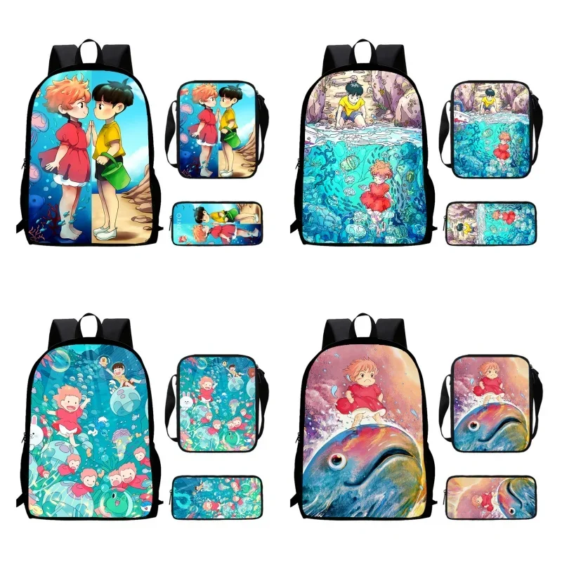 Anime Ponyo Child School Backpack With Shoulder Bags Pencil Bags For Kindergarten,Light Weight School Bags For Boys Girls