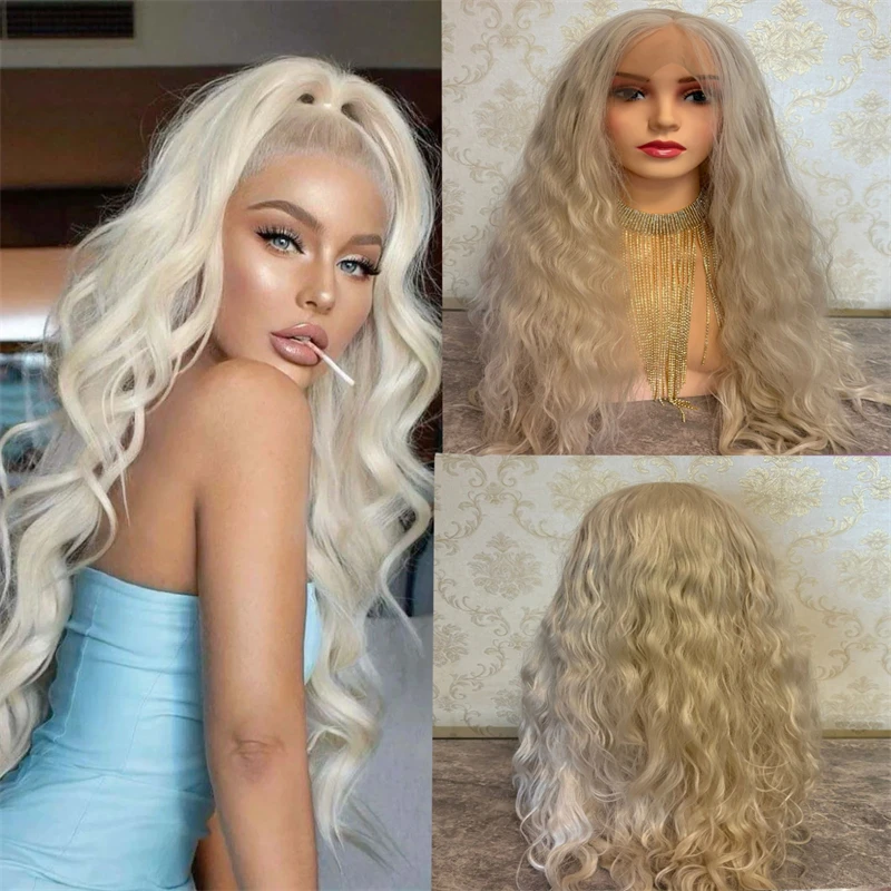 

Ash Blonde Colored Highlights Bob Wig Short Natural Wavy Synthetic Hair Lace Front Wigs 13x4 Frontal Lace Wigs For Women Daily