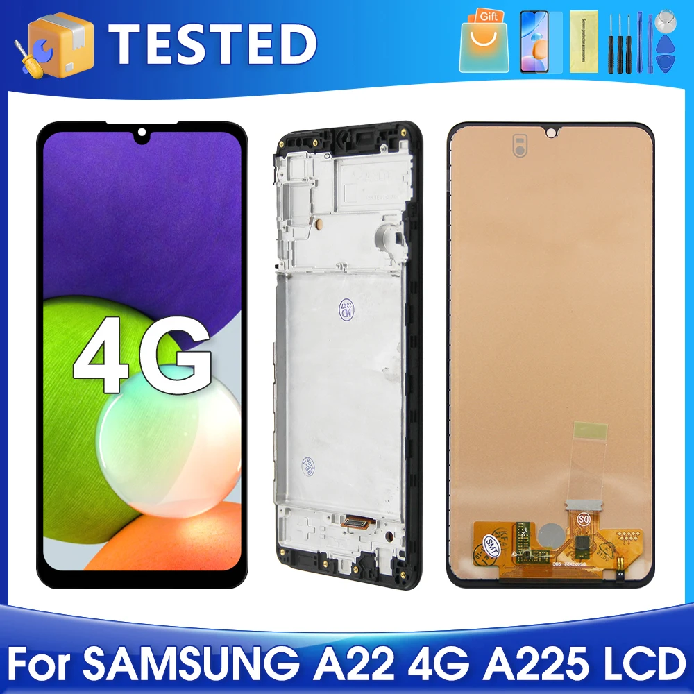 

6,4 ''A22 4G для Samsung протестирован A225 A225F/DS A225M A225M/DS ЖК-дисплей с цифровым преобразователем сенсорного экрана в сборе, замена