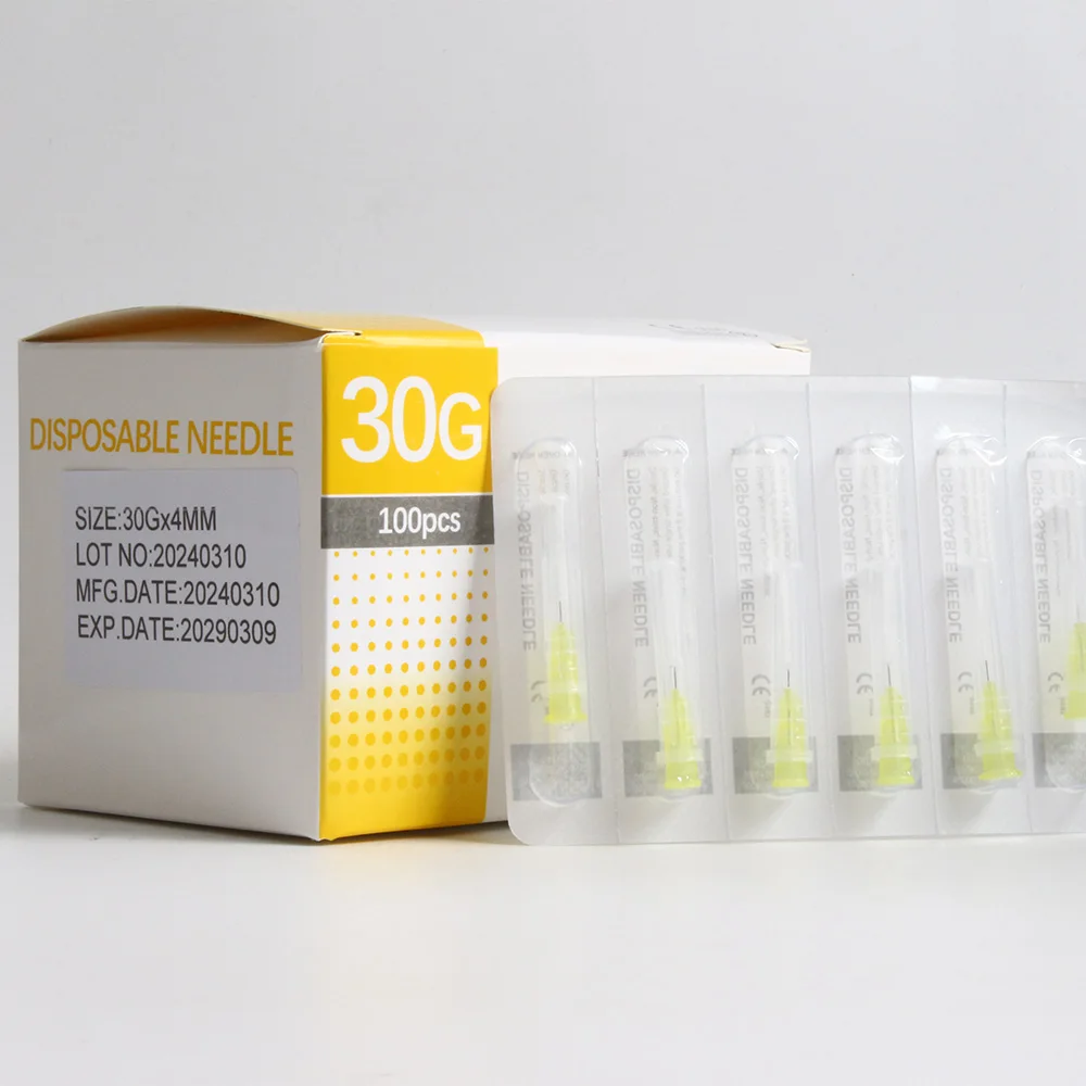 100 قطعة إبرة غير مؤلمة ثقب حقنة شفافة حقن الغراء واضح تلميح غطاء حقن الأدوية إبرة 1.5/2.5/4/6 مللي متر