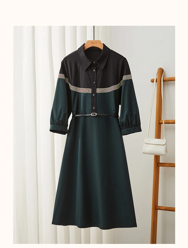 With Belt ! Office Lady Workwear Loose Straight Dresses For Women Fashion Half Sleeve Women's Dress Chic Patchwork Dress SL369