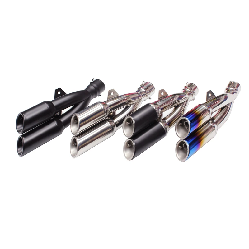 Universal Right and Left Motorcycle Double Hole Exhaust Pipe Moto Motorbike Muffler Escape For Ninja 250 R1 R3 R25 Benelli 502C
