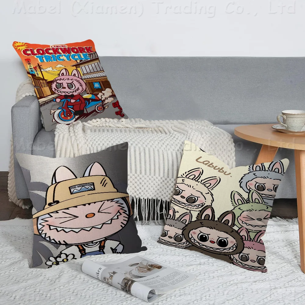 Cartoon L-Labubu Cushion Cover Inches Farmhouse Decor Home Throw Pillow Covers For Couch Decorations