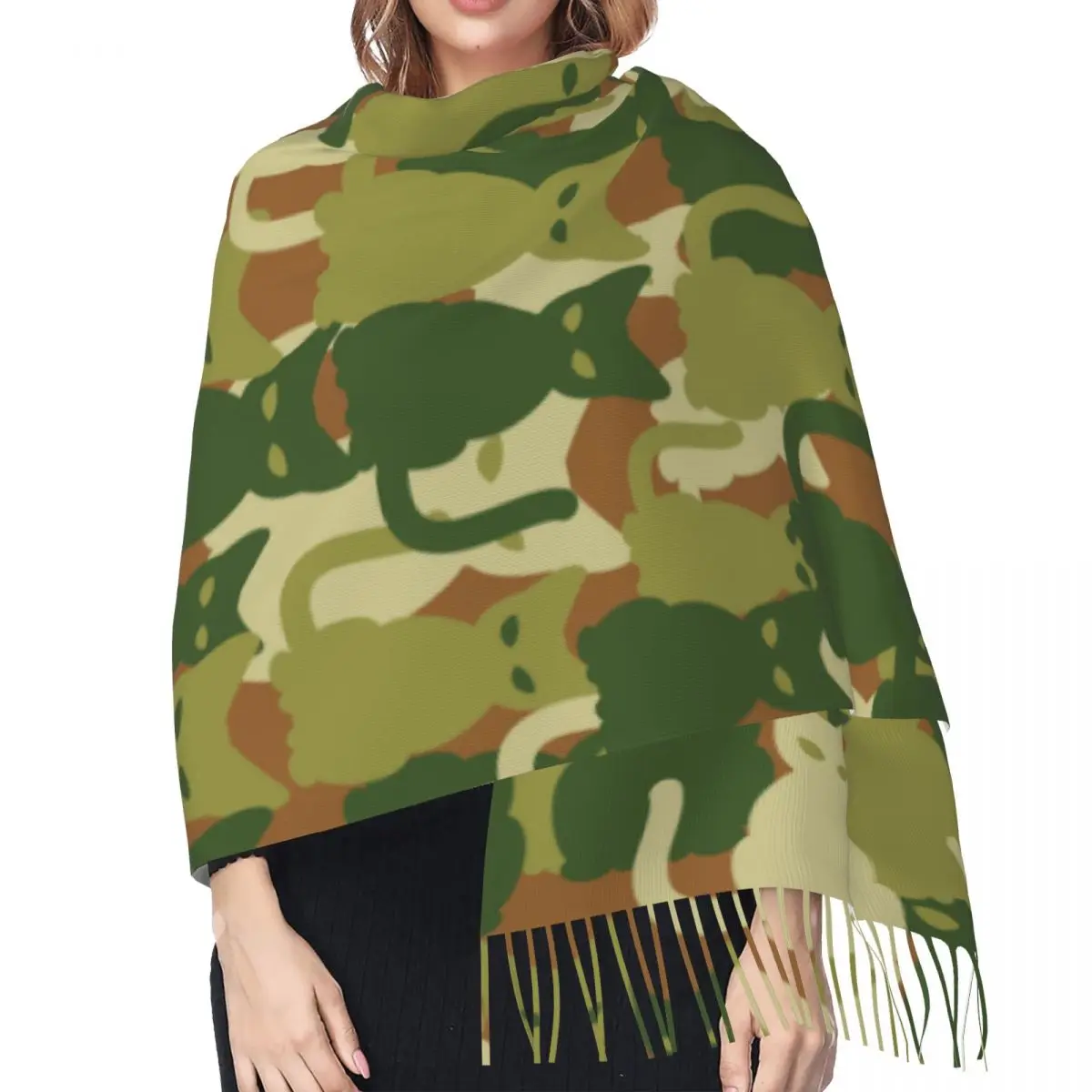 Autunno inverno sciarpe calde gatti militari esercito modello mimetico moda scialle nappa sciarpe avvolgere collo fascia hijab stola