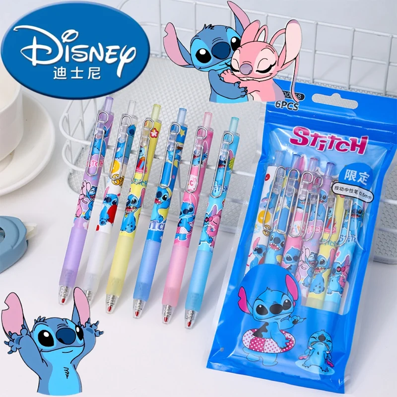 

6pcs/set Disney Anime Stitch Gel Pen Cute Lilo & Stitch Press Pens Cartoon Bullet Black Ink Writing Pen for Kids Christmas Gifts