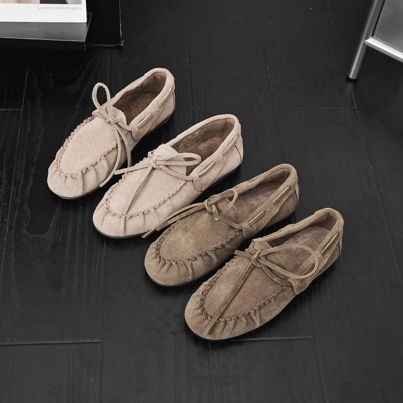 AIYUQI Women Loafers British Style 2025 New Genuine Leather Beanie Shoes Women Flat Non-slip Vintage Slip-on Moccasins For Women