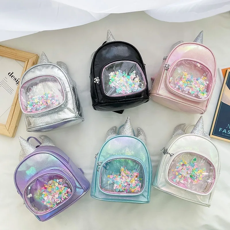 Personalised Embroidery Girl Small Backpack Unicorn PU Smooth Iridescent Bag Cartoon Cute Children Unicorn Design Mini Backpack