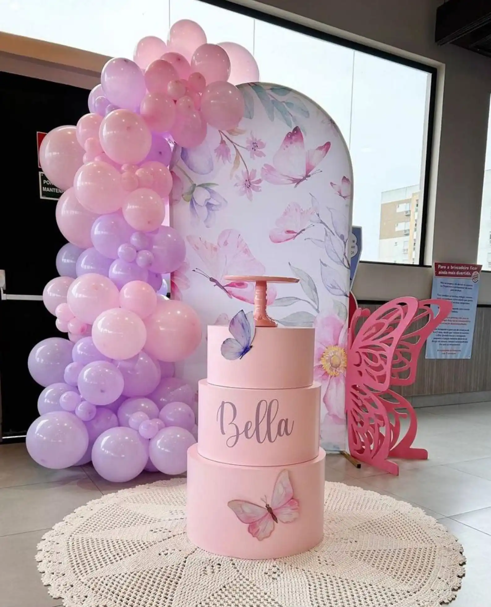 Mehofond Custom 2-Sided Blooms Floral Butterfly Pink Girls Birthday Party Baby Shower Covers Arch Wall Background Decor Backdrop