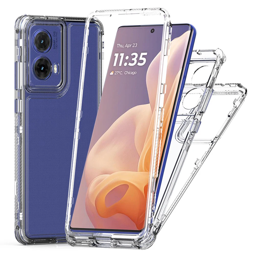 Moto G85 5G,Crystal Clear 3 in 1 Shockproof Transparent Cases Hard Bumper Soft TPU Protective Cover For Moto G85 5G Cases