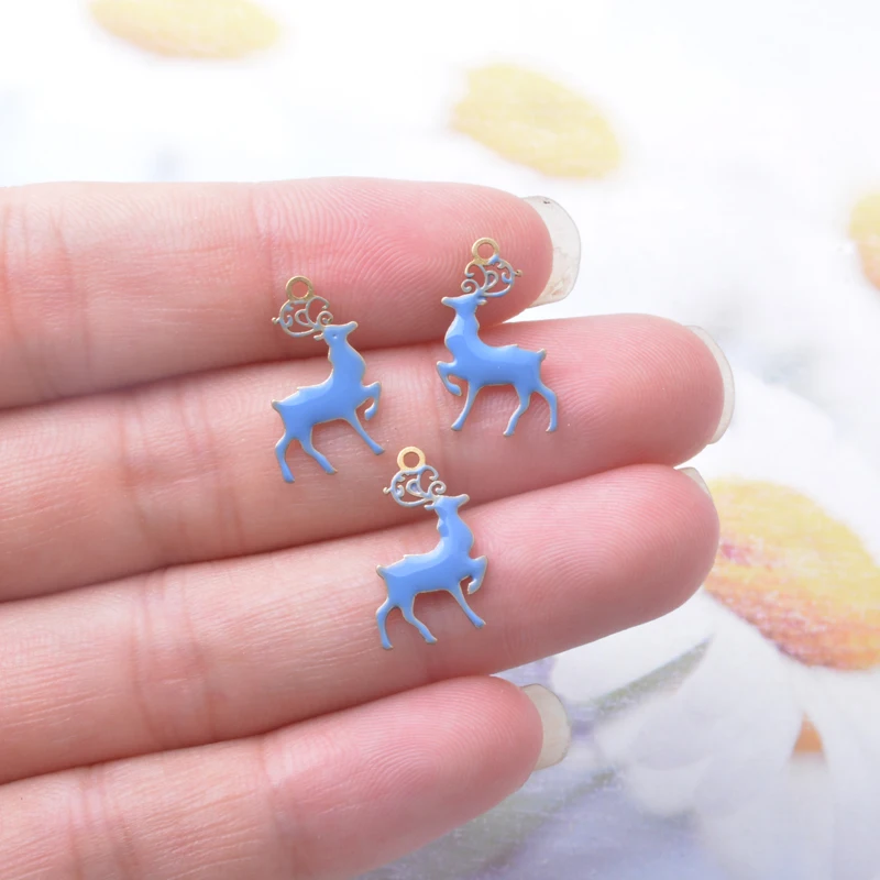 20pcs  Christmas Reindeer Charms Copper Enamelled Two-sided Dripping oil Elk DIY Noel present Pendant DIY Jewelry Accessories